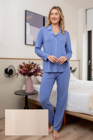 Pijama camisero con adorno de cordón